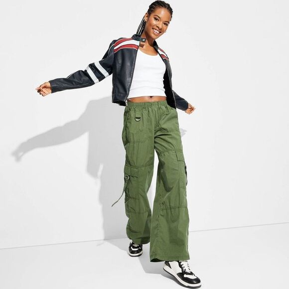 Wild Fable Pants - Wild Fable - Women's Mid-Rise Wide Leg Cargo Pants - Wild Fable Green